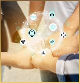 Group of hand connected showing concept of working together